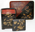 101301 JAPANESE BLACK LACQUERED TRAY  SAGE JUBAKO