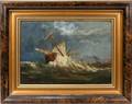 092172 JS BRITISH OIL ON CANVAS SHIP IN GALE