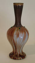 12251 VICTORIAN AGATE GLASS  ENAMELED VASE H 12