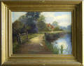 Oil on canvas landscape with a cottage