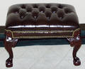 092211 CHIPPENDALE STYLE BROWN LEATHER OTTOMAN