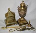 092224 BRASS URN BOX  IMPLEMENTS FIVE PIECES