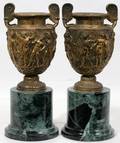 092220 CLASSICAL STYLE BRONZE URNS MARBLE BASES