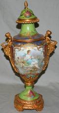 092219 SEVRES PAINTED PORCELAIN  DORE BRONZE URN