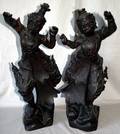 092211 BALINESE WOOD SCULPTURES OF DANCERS PAIR