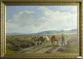 Oil on canvas landscape with cattle