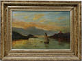12283 OIL ON BOARD SUNSET OVER LAKE  MOUNTAIN