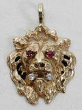 112257 GOLD RUBY  DIAMOND LION HEAD PENDANT