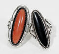111454 NAVAJO STERLING SILVER CORAL  ONYX RINGS