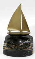 102380 BELGIUM BLACK MARBLE BRASS SAILBOAT DESK TRAY