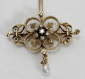 102354 ANTIQUE YELLOW GOLD DIAMOND  PEARL PENDANT