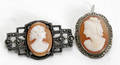 11329 CAMEO  STERLING SILVER MARCASITE BROOCHES