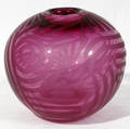 121401 ETCHED  BLOWN CRANBERRY GLASS ROSE BOWL H 6