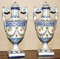 121368 ITALIAN FLORAL DESIGN POTTERY URNS 2 H 14