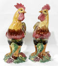 120383 ITALIAN POTTERY ROOSTERS HAND DECORATED