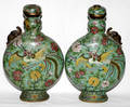 112322 CHINESE CLOISONN GREEN VASES