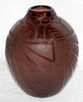 112291 SCHNEIDER BURGUNDY CAMEO GLASS ART DECO VASE