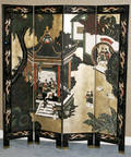 092287 COROMANDEL BLACK GROUND  GILT 4 PANEL SCREEN