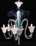 092274 SIX ARM FROSTED  COLORED GLASS CHANDELIER