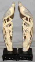 092298 CHINESE CARVED IVORY PERCHED PHOENIX BIRDS