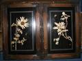 092297 CHINESE CARVED BONE FLOWERS ON WOOD PANELS