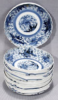 11358 CANTON BLUE  WHITE BOWLS C 1900 DIA 55