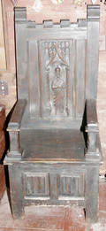 112334 GOTHIC STYLE OAK CHAIR W CARVING OF SAINT