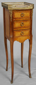 092320 LOUIS XV STYLE WALNUT  MARBLE TOP END TABLE