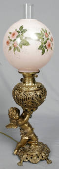 092315 BRASS PUTTI BASE TABLE LAMP W GLASS SHADE