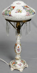 092313 DRESDEN PORCELAIN TABLE LAMP W CRYSTAL SHADE