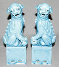 091359 CHINESE TURQUOISE GLAZED POTTERY FOO DOGS