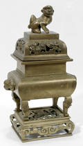 091355 CHINESE BRASS INCENSE BURNER ON STAND