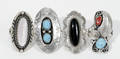 090354 NAVAHO STERLING JET CORAL  TURQUOISE RINGS