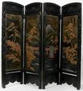 092306 CHINESE LACQUERED TEAKWOOD 4 PANEL SCREEN