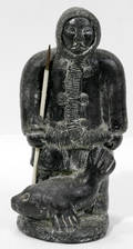 112377 WOLF MOLDED SCULPTURE ESKIMO SEAL HUNTER