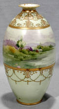 100385 NIPPON PAINTED PORCELAIN VASE MOUNTAIN SCENE