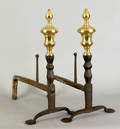 Pair of American or English wrought iron andirons early 18th c