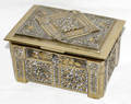 10466 BRASS CHEST W RAISED PHEASANT  LION DESIGNS