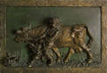 Painted plaster relief of a boy and cow