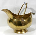 121522 BRASS COAL SCUTTLE W DELFT POTTERY HANDLES