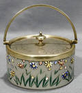 121507 VICTORIAN ENAMELED GLASS  SILVERPLATE JAM JAR