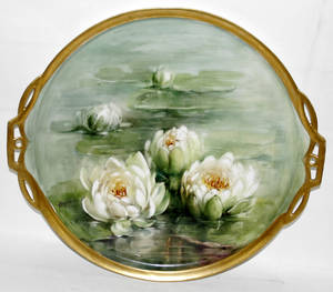 121499 BAVARIAN PORCELAIN TRAY WATER LILIES