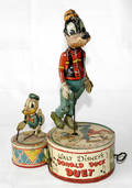 120486 LOUIS MARX DONALD DUCK DUET TIN TOY H 10