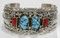 110487 NAVAHO STERLING BRACELET W TURQUOISE  CORAL