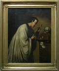 Oil on canvas of a priest  with reliquaries