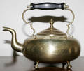 100429 ANTIQUE VICTORIAN BRASS TEA POT W WOOD HANDLE