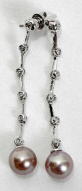 100410 WHITE GOLD DIAMOND  CULTURED PEARL EARRINGS