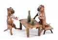 Cold Painted Bronze Scupture Dogs at Tavern
