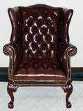 092384 CHIPPENDALE STYLE BROWN LEATHER CHAIR