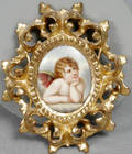 092381 PORCELAIN PLAQUE IN FIRED GOLD WOOD FRAME